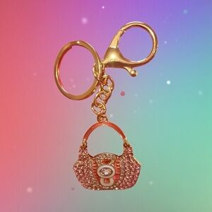 Elegant Gold and Pink Handbag Keychainor bag charm